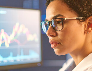 Business Intelligence Scientist with Holographic Display in Labyrinth