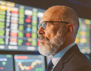 Business Scientist Analyzing Data on Holographic Display in Office