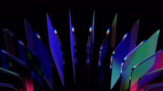 Abstract geometric animation, rotating colorful glass shapes on a black background, 4k looping video, 3d render - Powered by Adobe