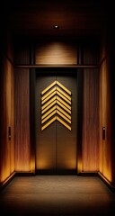 Fototapeta premium Luxury elevator interior, closed doors, modern design, illuminated arrow sign