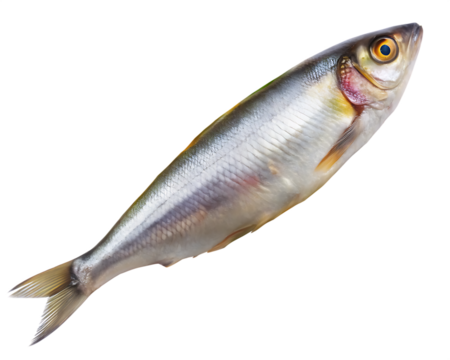 Raw fresh herring fish isolated on white background ,PNG.AI Generated.