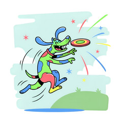 Obraz premium Colorful Cartoon Dog Playing with Frisbee in Exciting Outdoor Scene