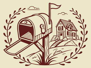 Cute, stylized illustration of a mail box. A simple, hand-drawn vector graphic of a mail box, perfect for branding, logos, or social media posts.