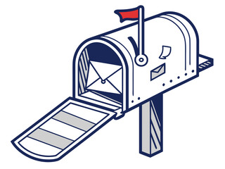 Cute, stylized illustration of a mail box. A simple, hand-drawn vector graphic of a mail box, perfect for branding, logos, or social media posts.