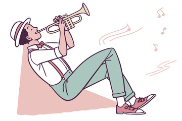 Man in hat playing trumpet