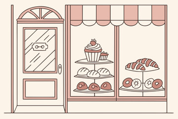 Illustration of a bakery shop with pastries