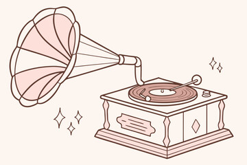 Vintage gramophone illustration with retro design and musical instrument