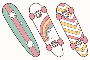 Set of three skateboards with different designs