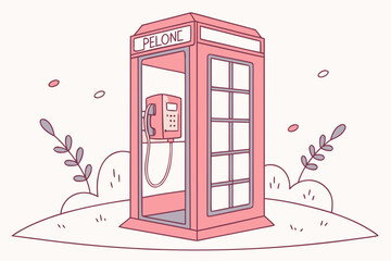 Obraz premium Pink telephone booth in cartoon style
