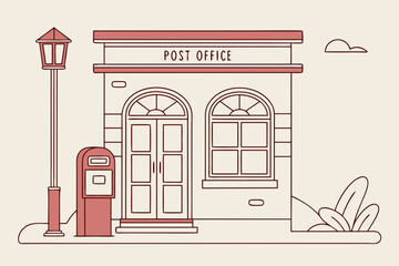 Post office building with mailbox