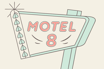 Illustration of a retro motel sign with neon lights and vintage design