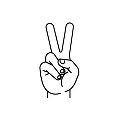 Fototapeta premium Simple black line art of a human hand making the Vsign for peace or victory.
