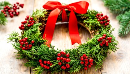 Festive Christmas wreath with red berries and greenery