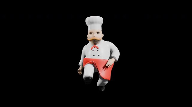 3d render chef dancing hokey pokey dance. prores 4444