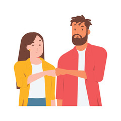 Multiracial friendship diversity coworkers with friendly fist bump, teamwork, collaboration, partnership concept illustration