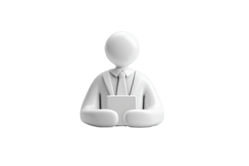 Simple 3D figurine of a business professional holding a tablet, on a black background