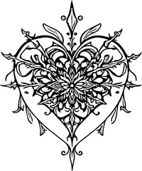 Heart shaped fractal black and white vector 