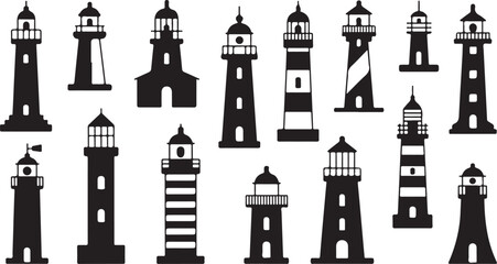 assorted lighthouse vector graphic design template set for sticker, decoration, cutting and print file