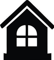 Simple black silhouette of a house with a divided window and steep roof ideal for property real estate architecture and shelter concepts