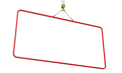 Crane lifting blank sign red frame 3d transparent background