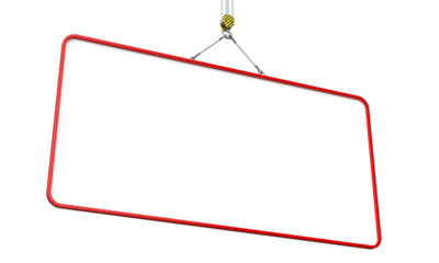 Crane lifting blank sign red frame 3d transparent background