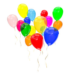Colorful balloons floating  transparent background 3d