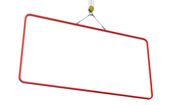 Crane lifting blank sign red frame 3d transparent background