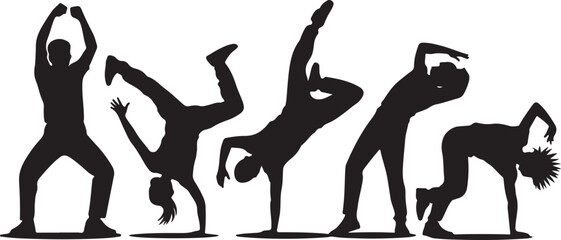 Children dancing street dance silhouette vector illustration. Hip hop, break dance, juzz funk, rap, freestyle