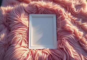 Blank White Frame on Soft Pink Fur Elegant Mockup for Design Inspiration