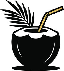 Coconut drink silhouette vector illustration