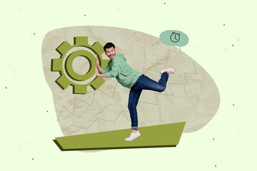 Banner creative art collage of happy businesswoman businessman receive development career graph...