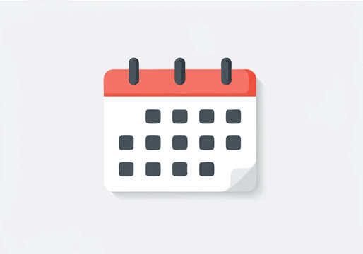 A modern, minimalist calendar icon with a red header, symbolizing scheduling, planning, and time management.