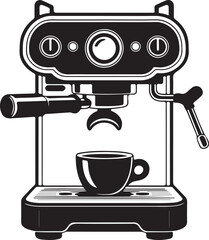 Coffee day vector art of black silhouette of an espresso machine brewing coffee into a cup isolated