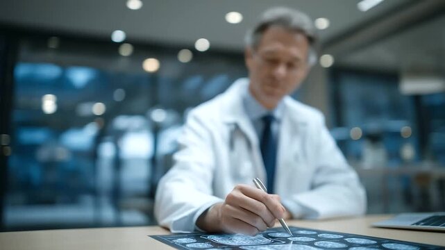 Doctor annotating suspicious brain scan region for analysis