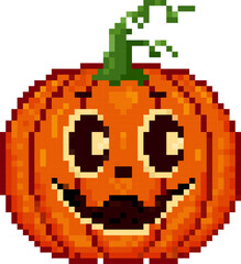 Halloween Pumpkin Jack-o-Lantern Pixel Art Retro game icon vector illustration