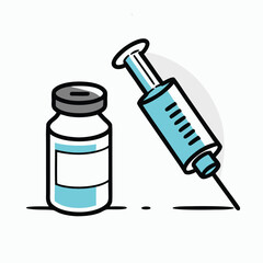 Blue liquid vial and syringe medical illustration vector