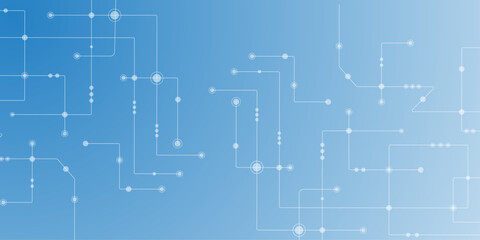 Vector design Network technology and Connection concept. Vector Technology connected white lines and dots with electronics elements on tech bg. Abstract geometric background of engineering drawing.