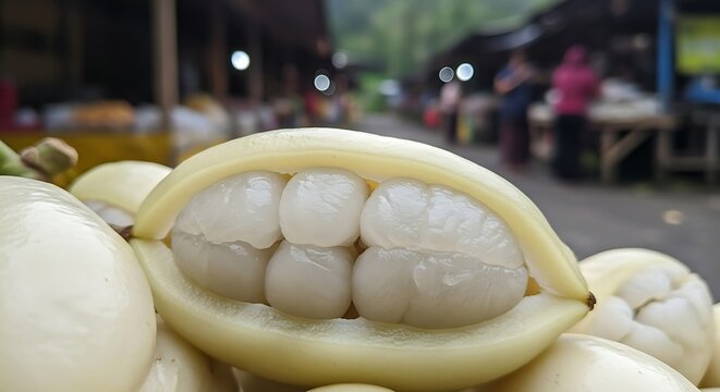Freshly Opened Langsat Fruit Displayed Close Up