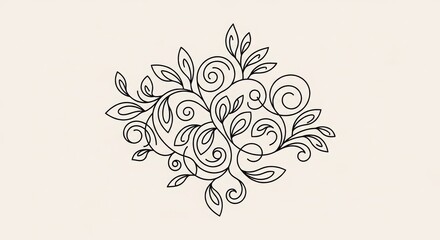 Elegant hand drawn floral swirls and leaves illustration with a delicate botanical outline on a light background