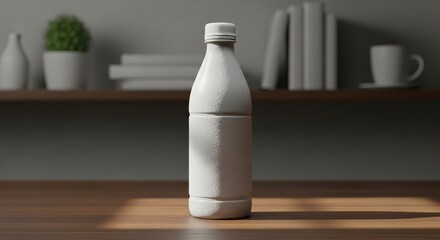 Blank White Plastic Bottle Mockup on Wooden Surface.