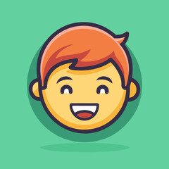 Obraz premium Cartoon boy with a happy face and smile on an orange background