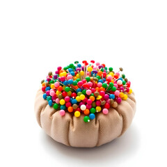 Colored pinheads of various hues and shapes dense