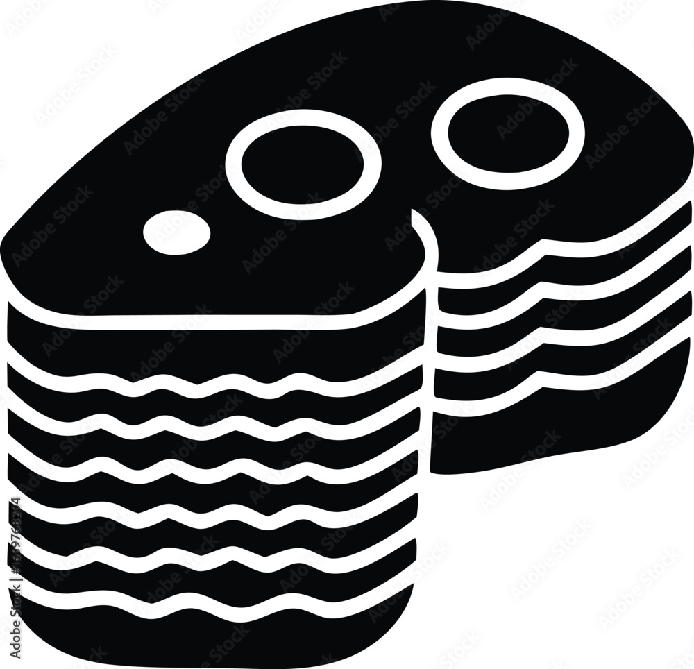 Poster stylized icon representing layers of stacked food items with circular openings in the top layer symb