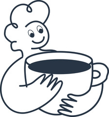Vector logo design template and graphic elements for advertising, branding, posters and banners, funny cartoon illustrations with smiling character, coffee cup mascot, print and sticker