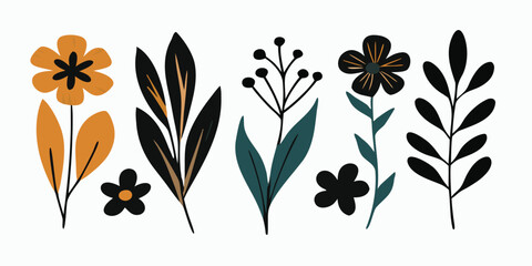 Set of leaves silhouette of beautiful plants, leaves, plant design. collection forest fern eucalyptus art foliage natural leaves herbs Vector illustration