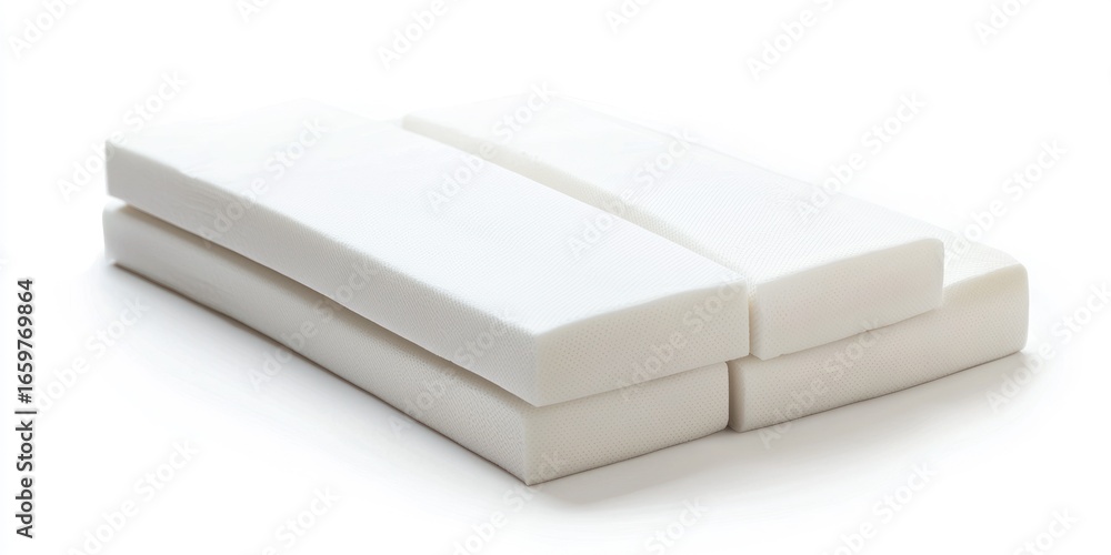 Poster three white foam blocks are stacked on top of each other, creating a layered, rectangular shape. the