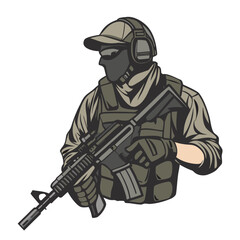 Fototapeta premium Soldier with rifle and tactical gear military