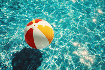 Inflatable ball drifting in outdoor pool during sunny day