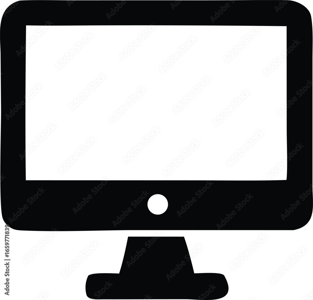 Poster Modern flat screen computer monitor icon showing a blank white display and a subtle power button symbol