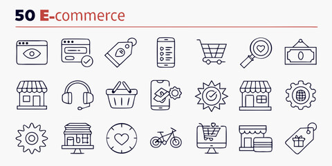 Collection of e commerce and online shopping icons in a hand drawn style
